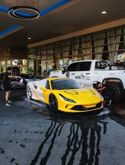 Corsa America Ferrari and the Mirror Finish rig at the host hotel