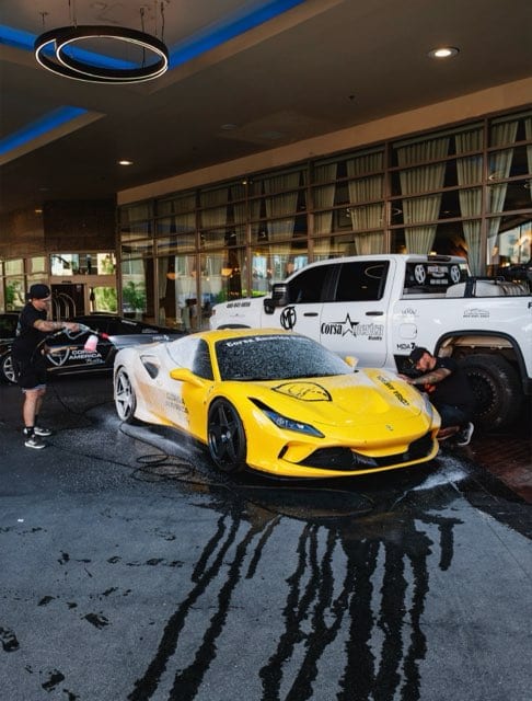 Corsa America Ferrari and the Mirror Finish rig at the host hotel